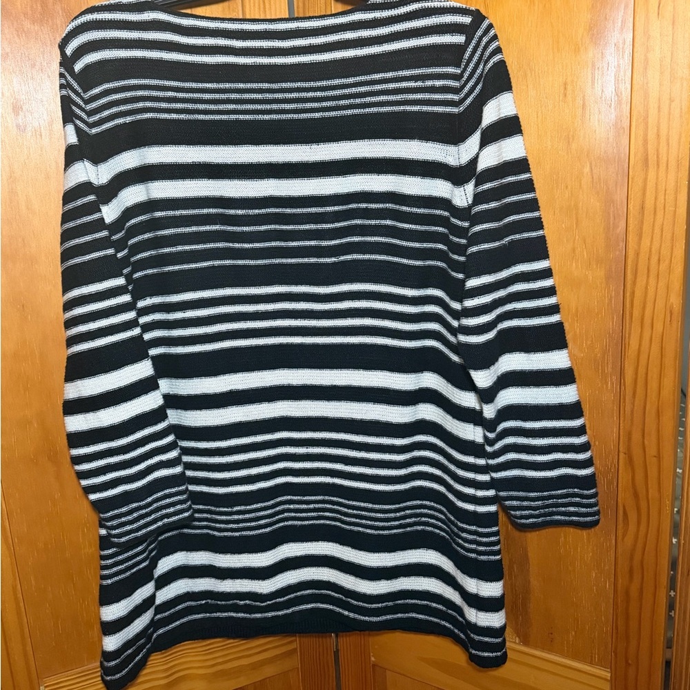 Ralph Lauren Black and White Striped Linen Blend Knit Top Size 1X